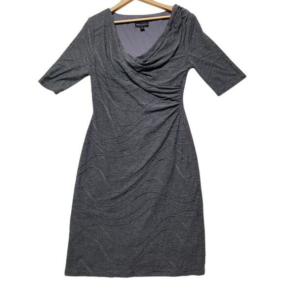 connected apparel Dresses & Skirts - Connected Apparel Textured Gray Cowl Neck 3/4 Sleeve Midi Sheath Dress Size 10